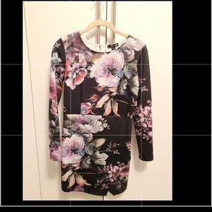 AQUA Black Short Floral Dress